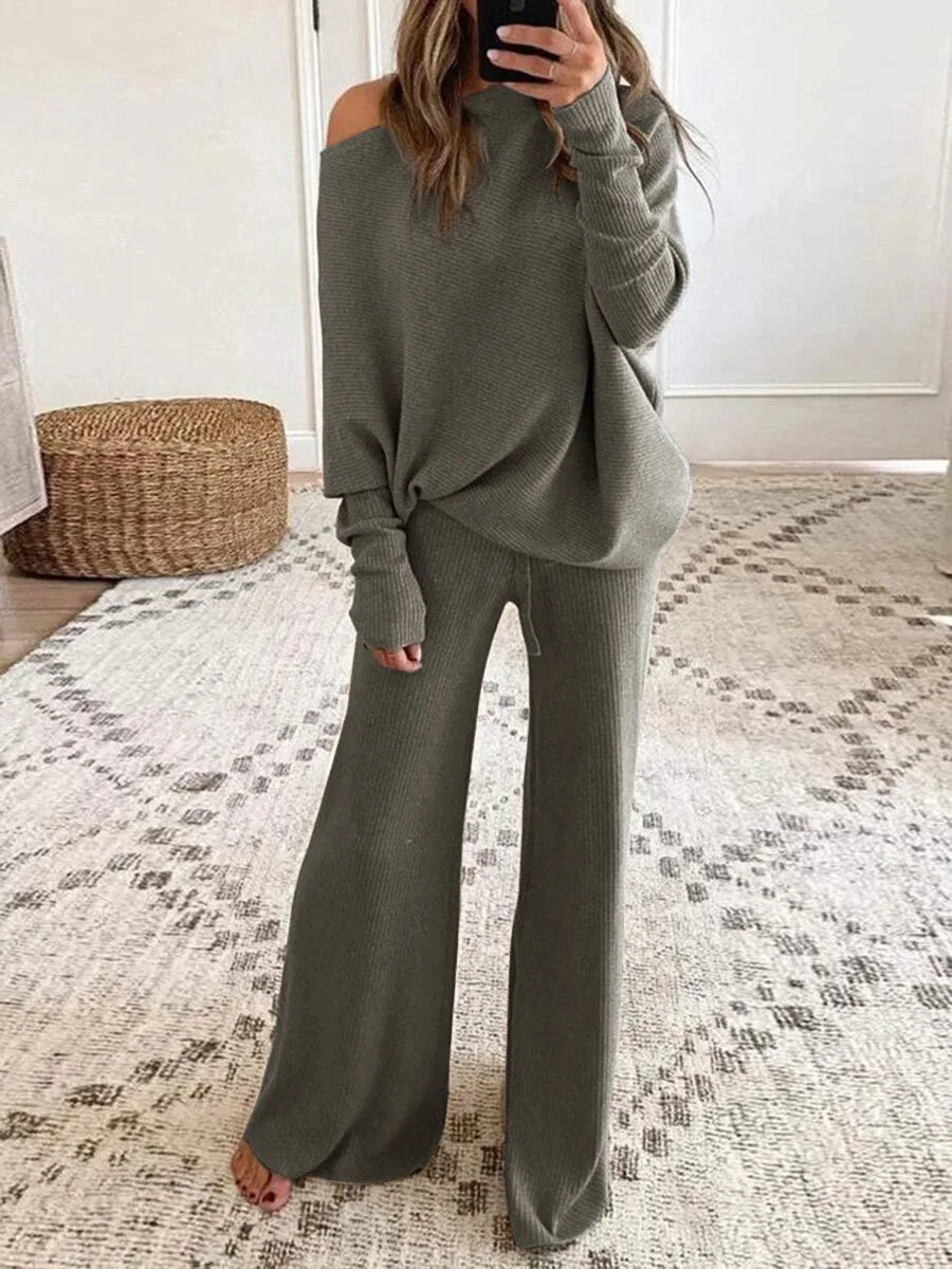 Women's Long Sve round Ne Casual Suit Two-Piece Set Faionable Spring Collection Comfortable Fit Casual Wear