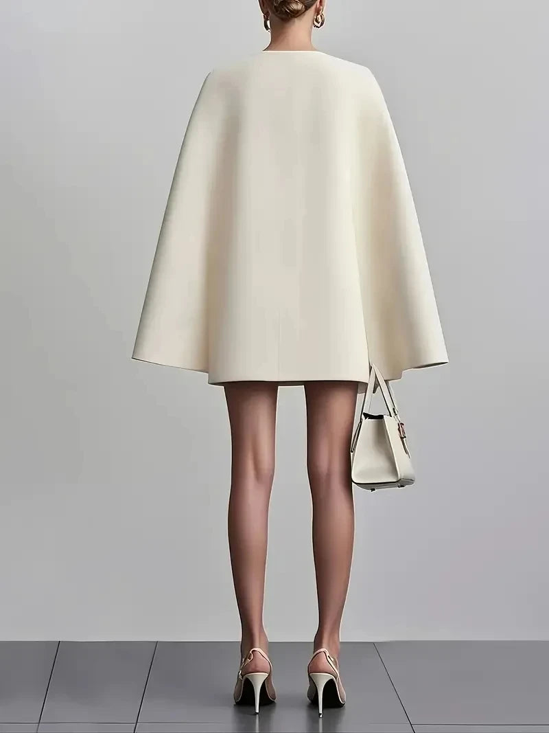 Women's suit dress for autumn office wear, double-breasted cape-like cloak, solid color V-neck suit jacket