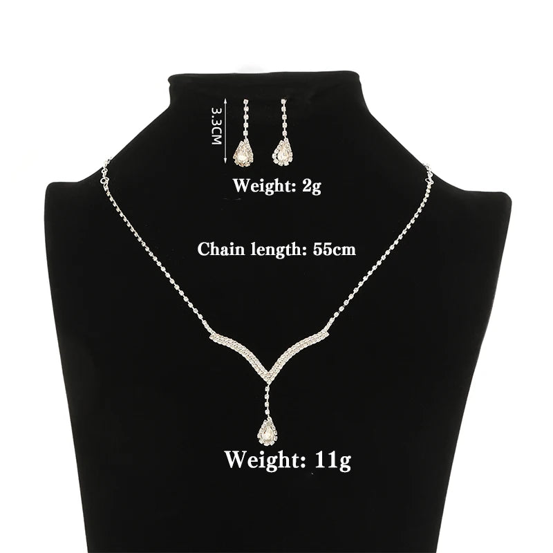 Water Drop Rhinestone Necklace & Earrings Set