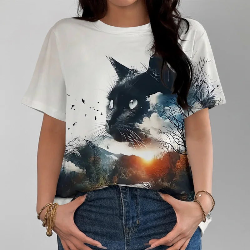 3D Cats Print Oversized T-Shirt