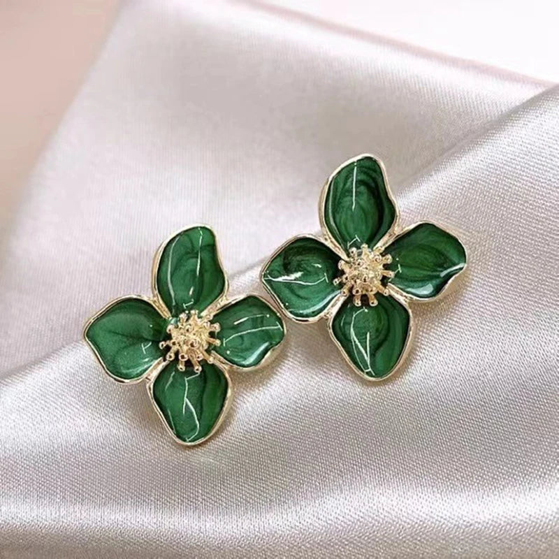 Hibiscus Flower Dropped Glaze Stud Earrings