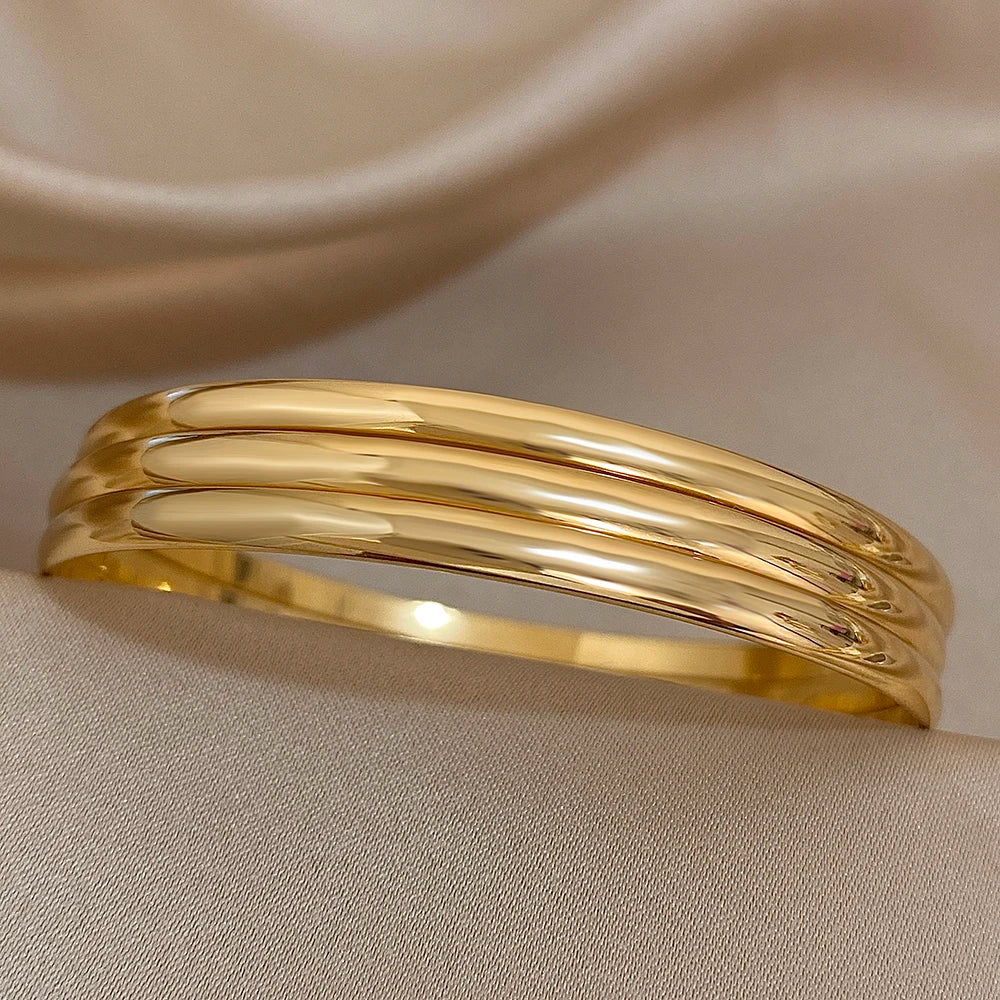 3pcs 18K Gold Plated Stainless Steel Bangles