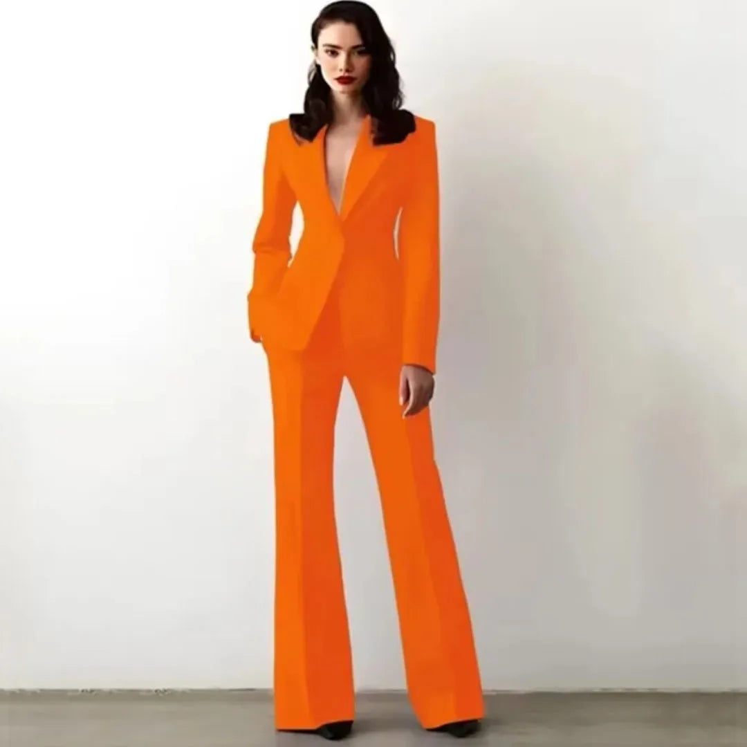 Women Suit 2 Pieces Red Single Button Solid Slim For Wedding Business Work Office Daily Commute Casual Set Blazer And Pants