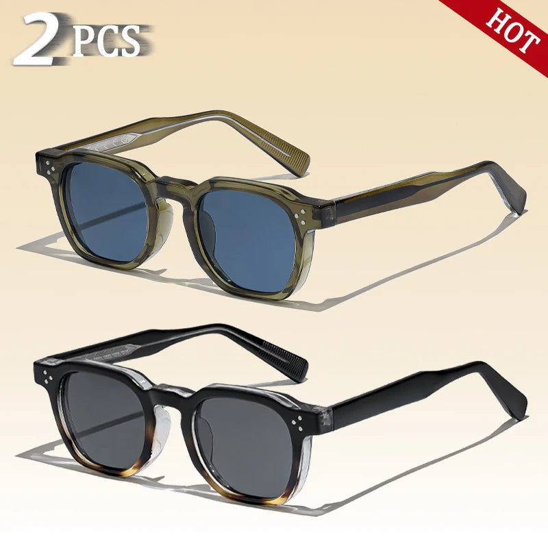 CATERSIDE Retro Punk Square Sunglasses 2 Pieces