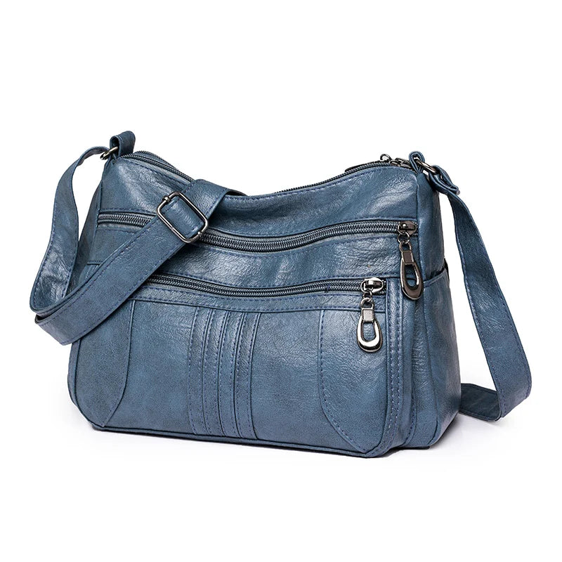 Solid Color Leather Shoulder Crossbody Bag