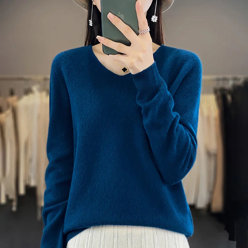100% Merino Wool V-Neck Sweater for Women
