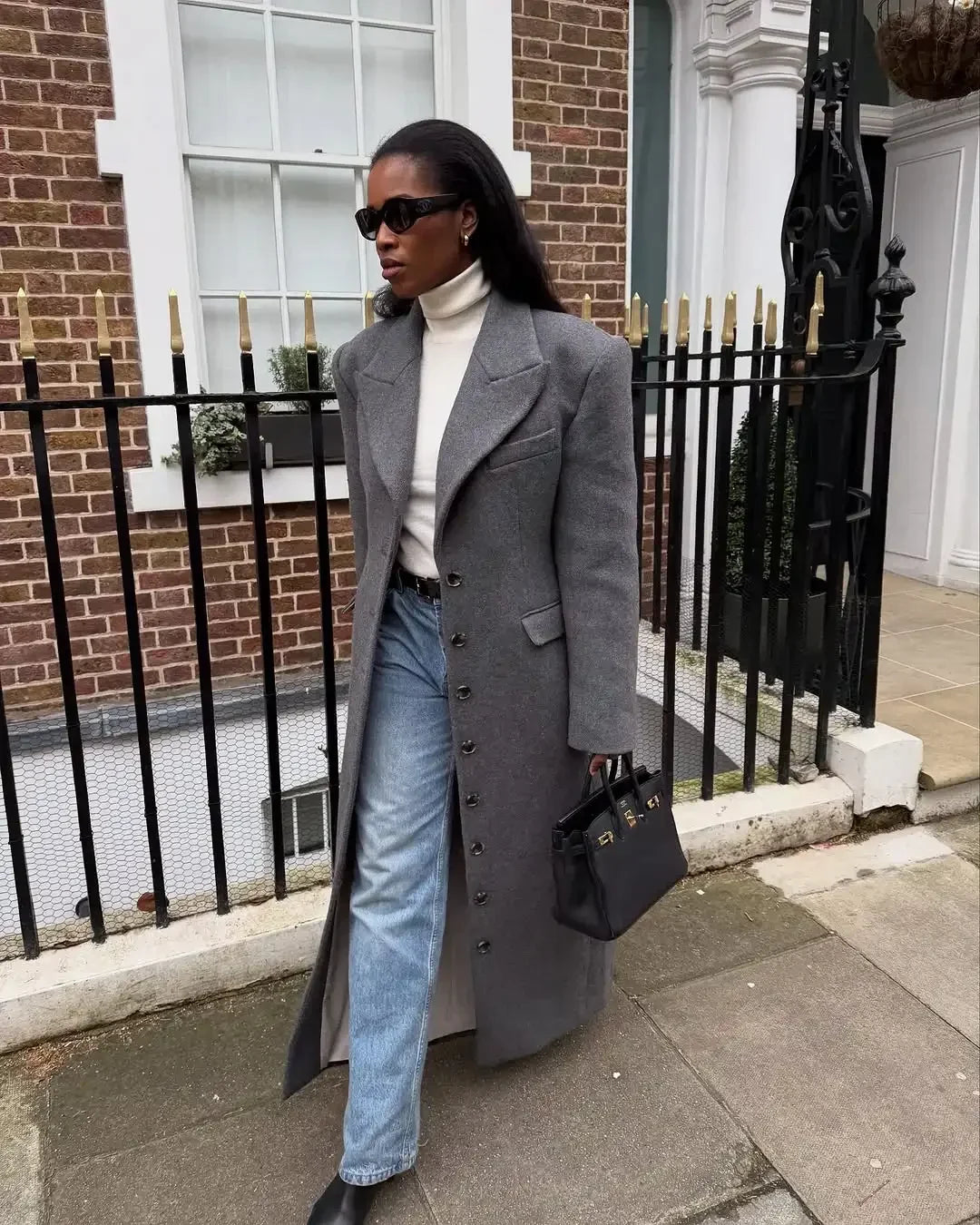 Solid Waist Cinching Woolen Blend Overcoat Women Fashion