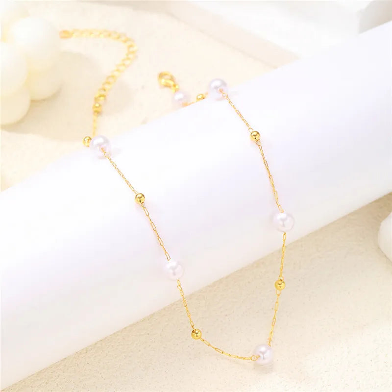 Simple Pearl Beads Gold Necklace