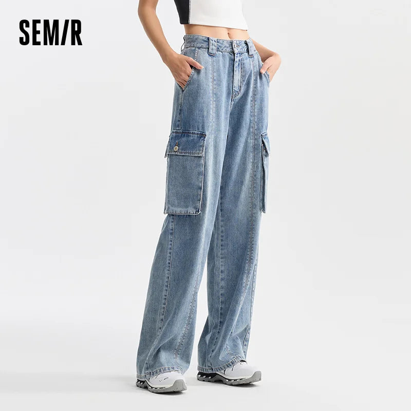 Semir Jeans Women High-Street Style Wide-leg Trousers Summer 2024 New Version Workwear Trousers Trendy and Cool