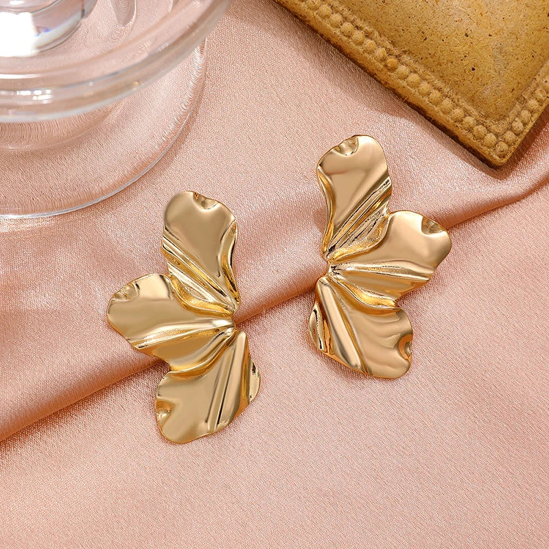Gold Stainless Steel Half Flower Stud Earrings