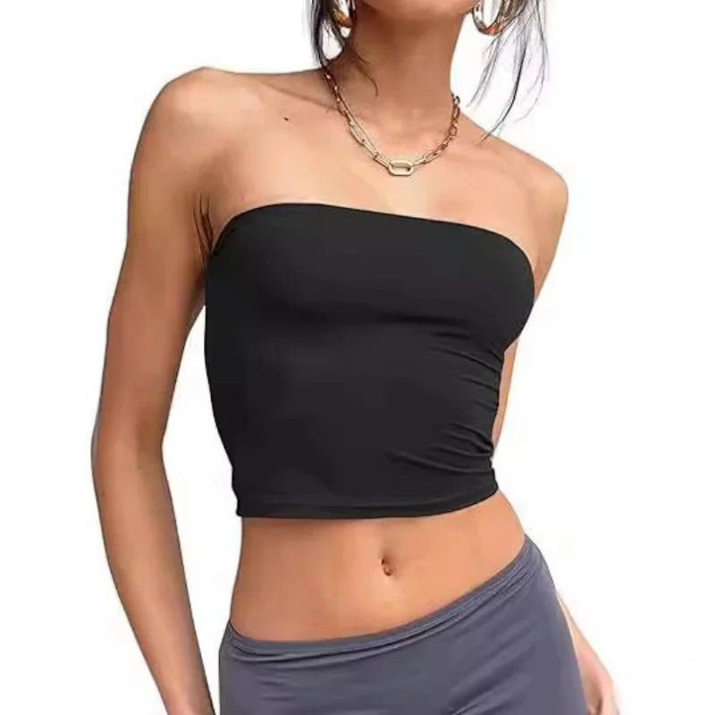 Elegant and sexy Summer women's top Strapless vest Black exposed navel Spicy girl style Slim Female style