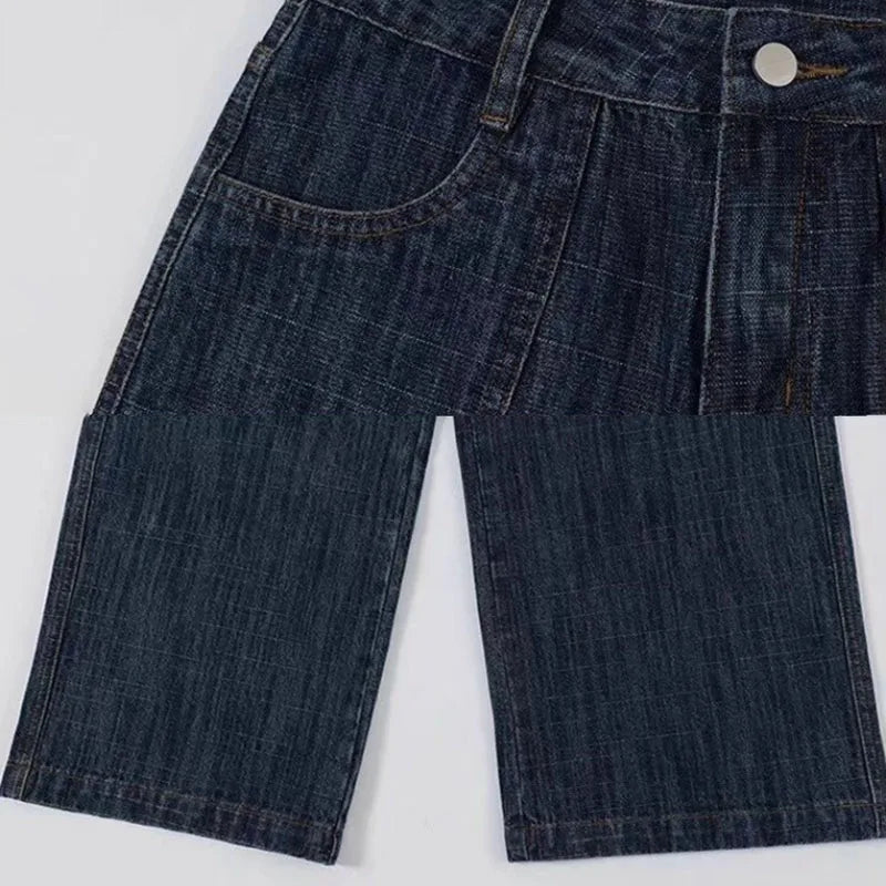 Korean Retro Men'S Loose Wide Leg Jeans High Street Straight Leg Pants Casual Jeans Multi Pocket Work Pants