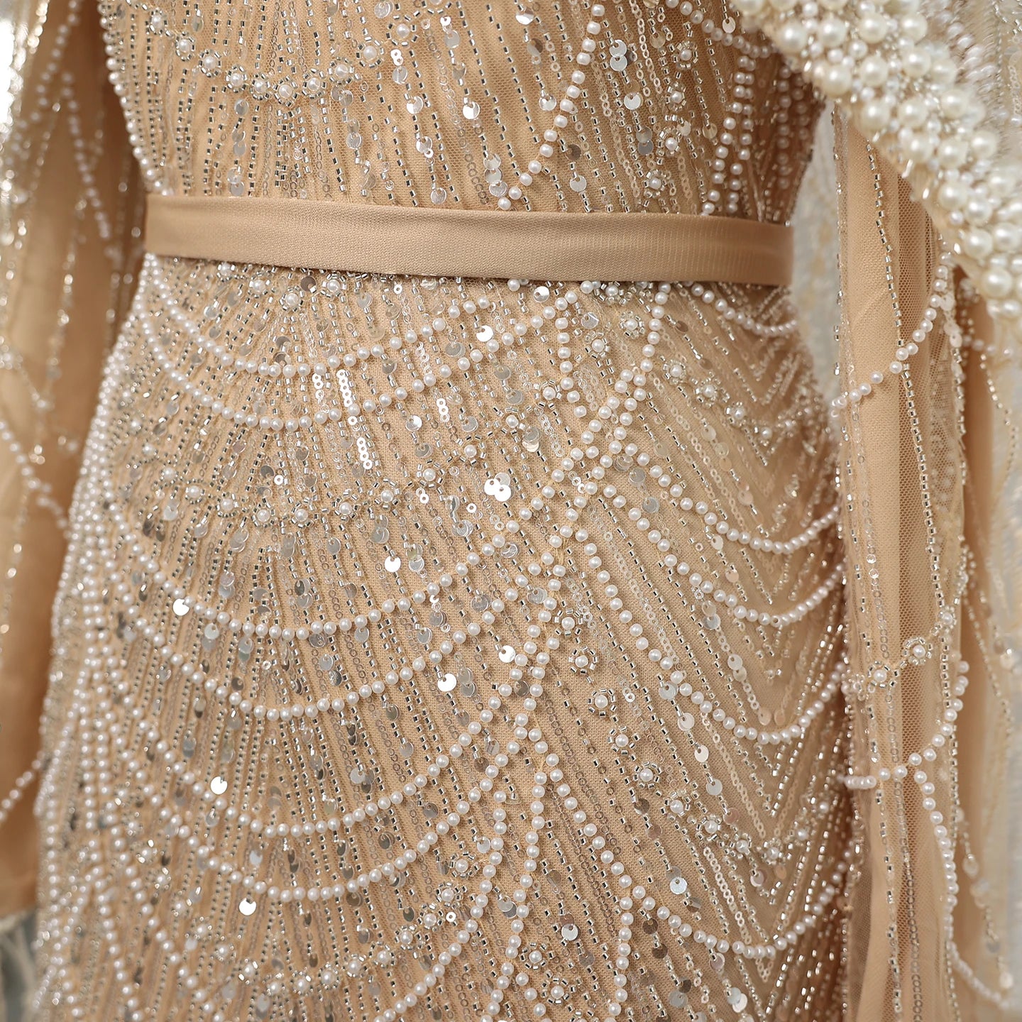 Sharon Said Luxury Pearls Dubai Champagne Evening Dresses