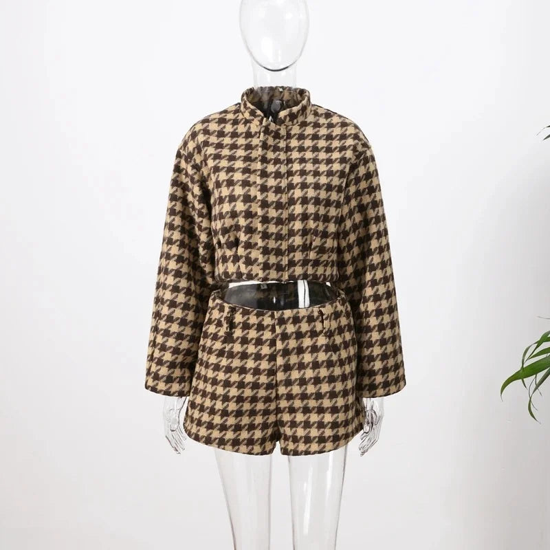 2025 Spring Retro Plaid Women Sets Casual Chic Full Sleeve