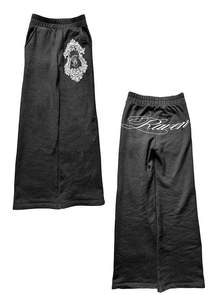 Personality street wind elastic waist printed loose trousers hip-hop retro straight fashion trend 2025 early autumn new trousers