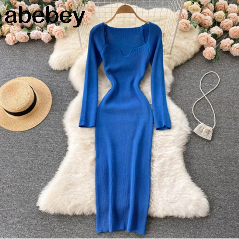 Dresses For Women 2026 Sexy Strapless Ribbed Knitted Bodycon Dress Women Winter Long Sleeve Midi Sweater Dress Clothes