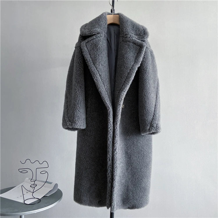 Winter Jacket Women Long Coat Wool Woven Fabric Thick Warm