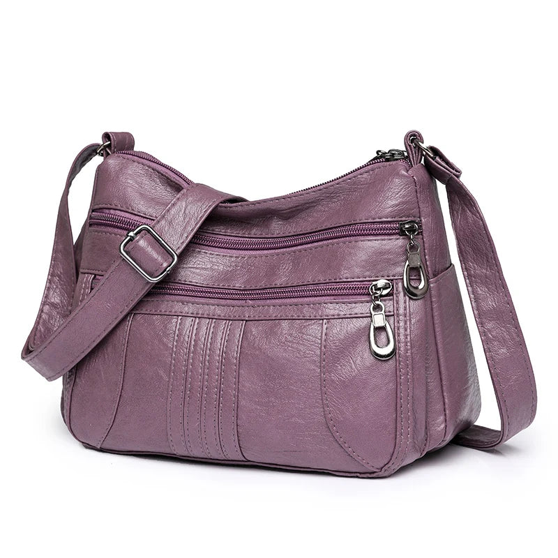 Solid Color Leather Shoulder Crossbody Bag