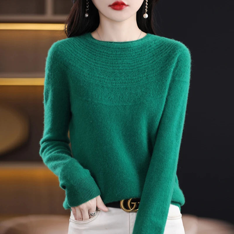 100% Merino Wool Round Neck Sweater for Women
