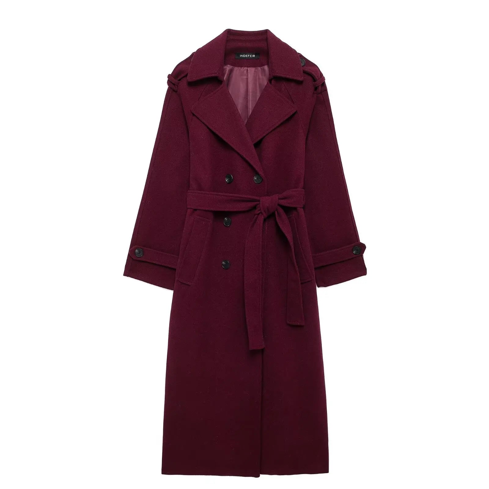 HH Women Fashion Lapel Double-breasted Pocket Belte