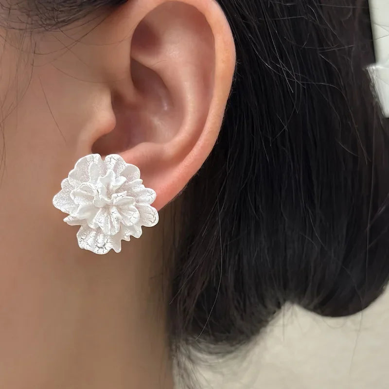 Big White Flower Stud Earrings