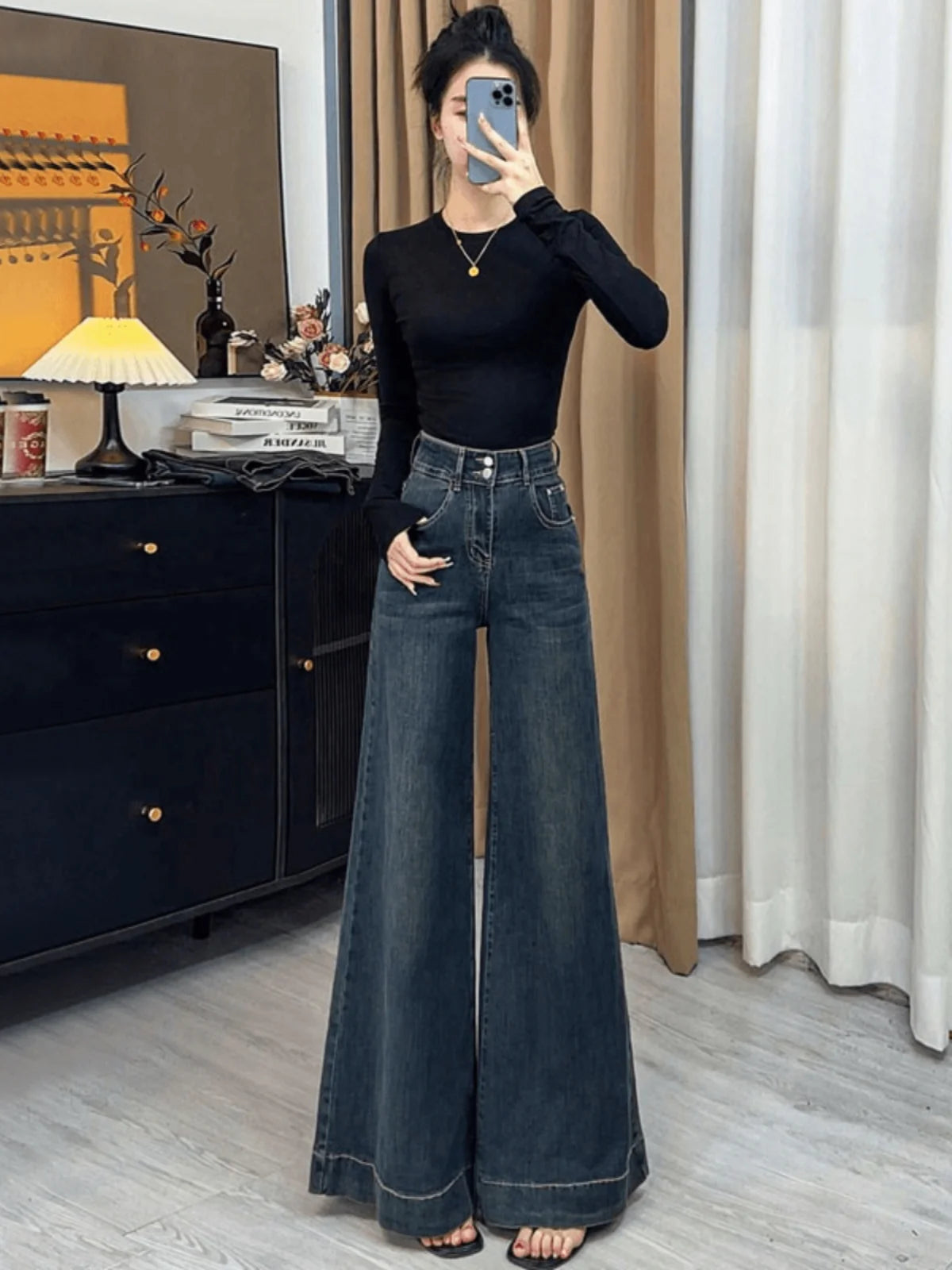 High Waist Wide Leg Retro Jeans