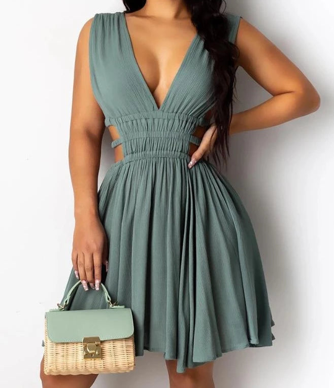 Dresses for Women 2024 Sexy Sexy Temperament Commuting High Waist Sleeveless V-Neck Solid Elegant Party Mini Bodycon Dress