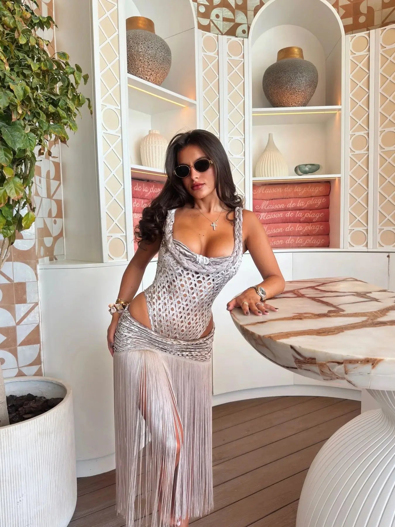 New Women Lace Tassel Two-piece Skirt Suit