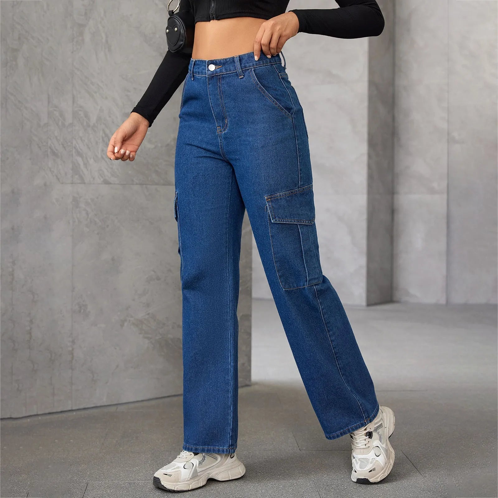 Women'S 2025 New Washed Jeans High Waist Straight Design Overalls Jeans With Practical Pockets Comfortable Formfitting Jeans