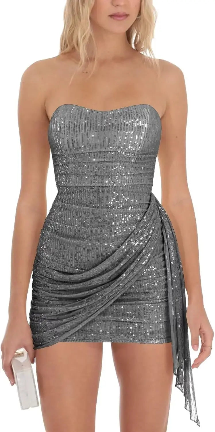 Sparkly Sequin Homecoming Dresses for Teens 2025 Short Strapless Prom Dress Corset Bodycon Cocktail Party Gown Graduation Dress