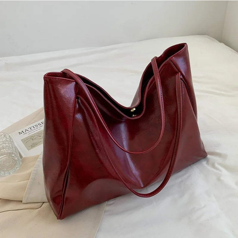 Vintage Red Leather Tote Shoulder Bag
