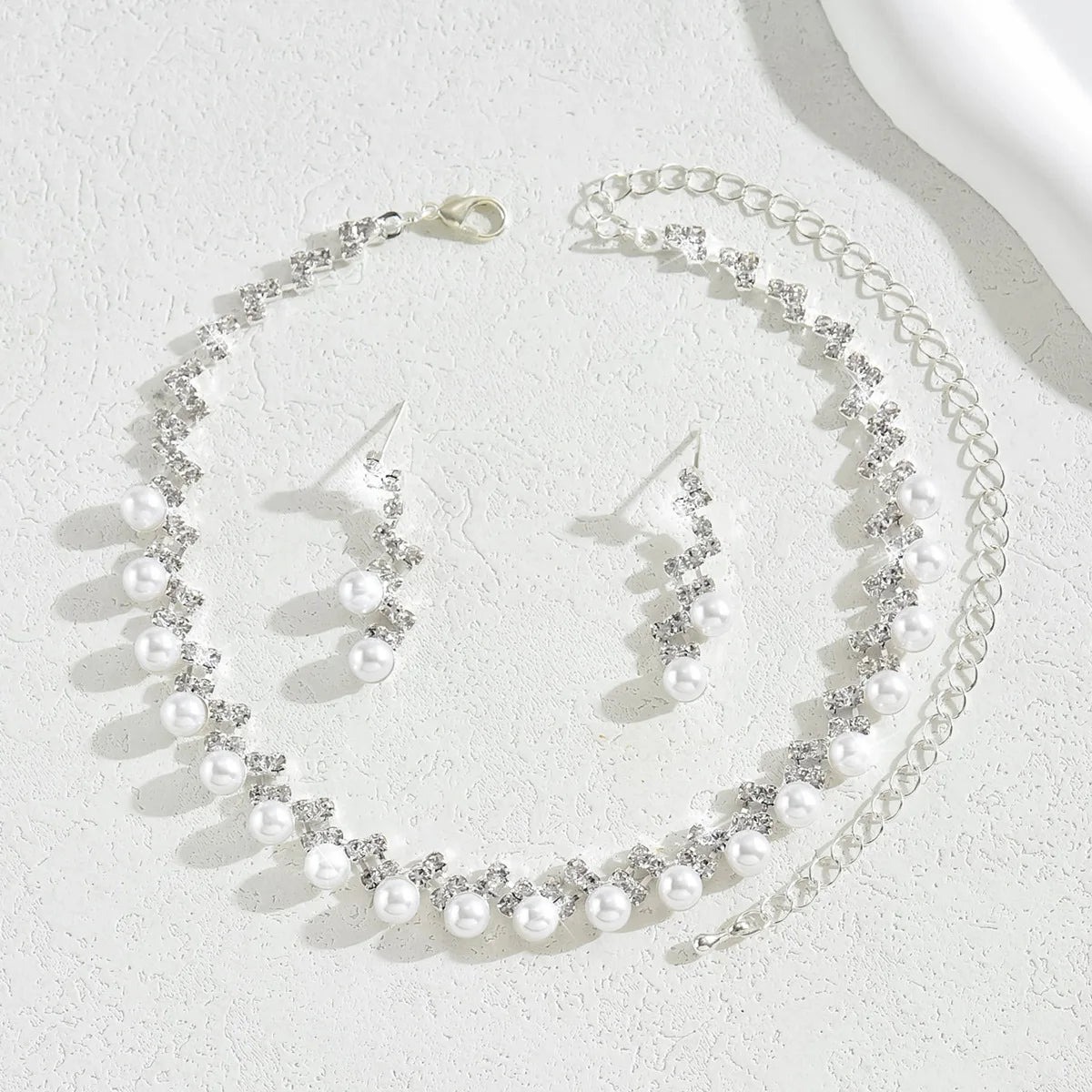 Silver Pearl & Crystal Bridal Jewelry Set