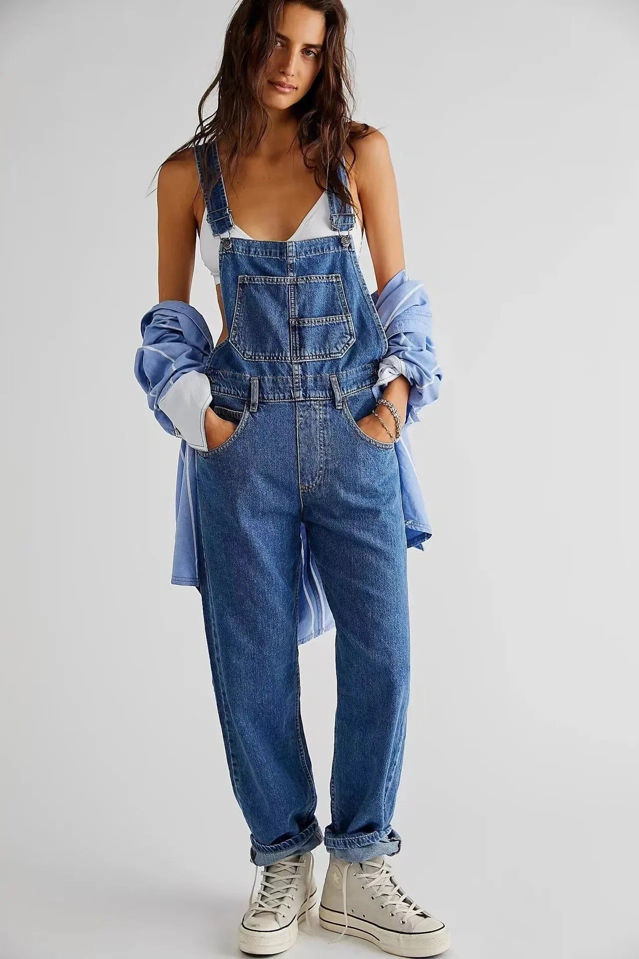 Fashionable Loose Denim Overalls