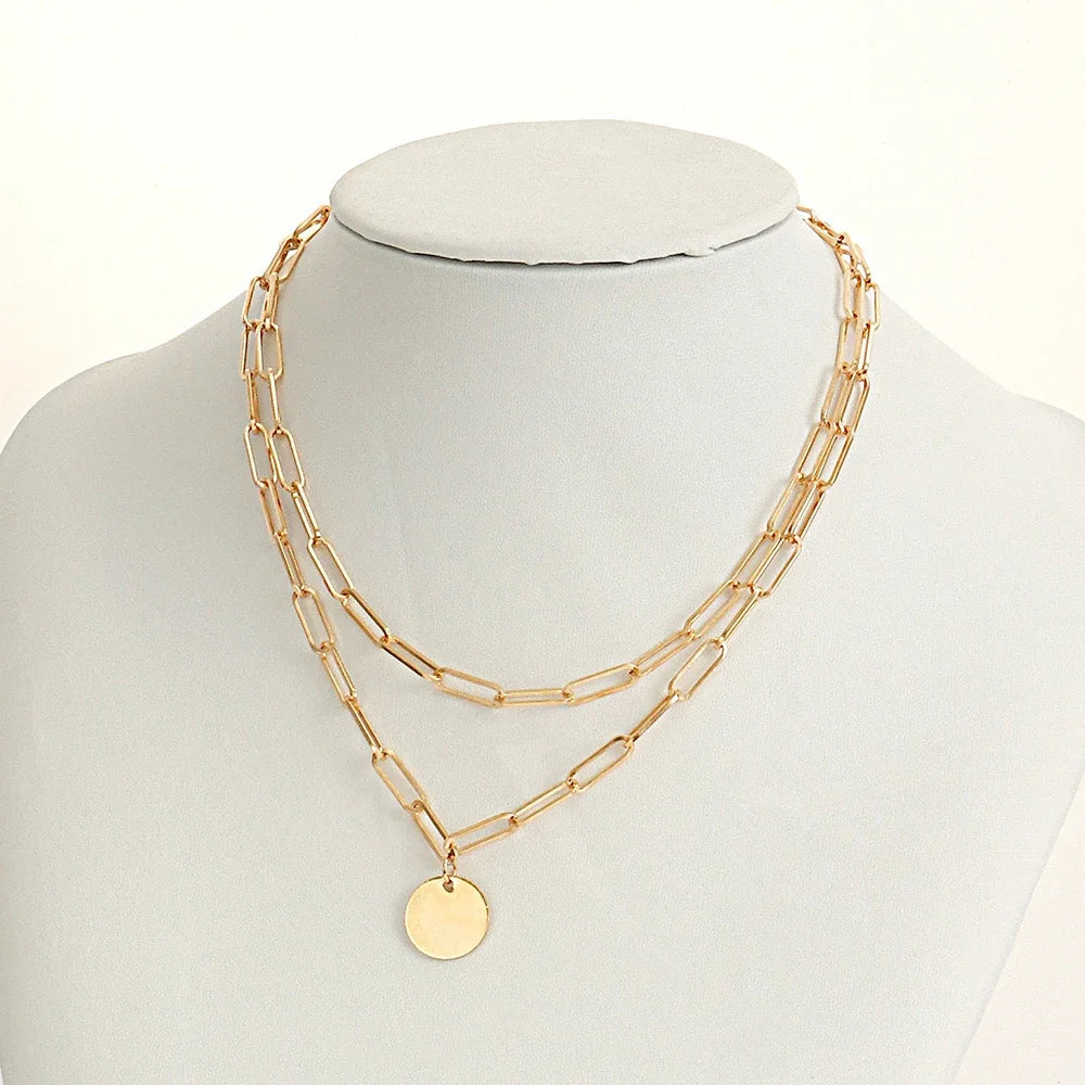 Vintage Round Charm Layered Necklace