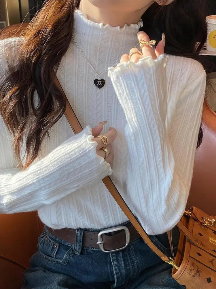 Ruched Turtleneck Pullover Sweater for Women