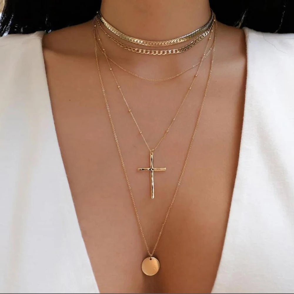 Boho Gold Multi-Layer Crystal Necklace