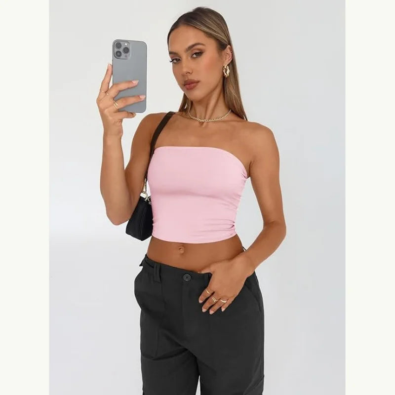 Elegant and sexy Summer women's top Strapless vest Black exposed navel Spicy girl style Slim Female style
