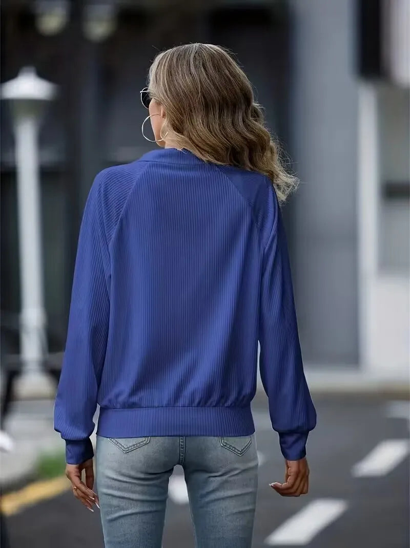 Women’s Lapel Loose Knit Zip-Up Jacket