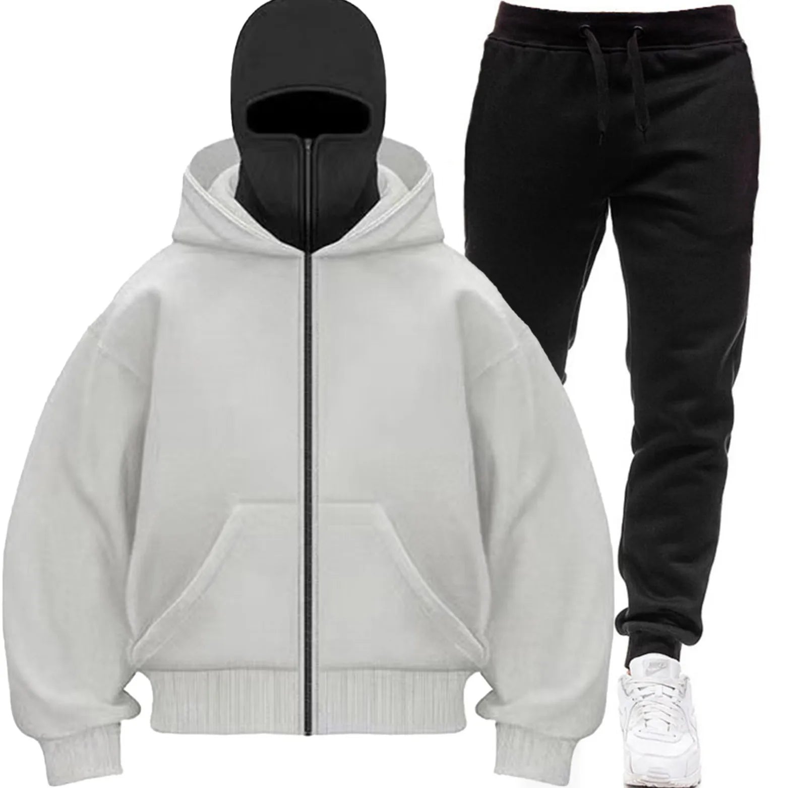 edgy Women's men2 pieces Balaclava Y2K Gothic Harajuku winter new double hooded sweatshirt men's hooded mask zipper sportswear