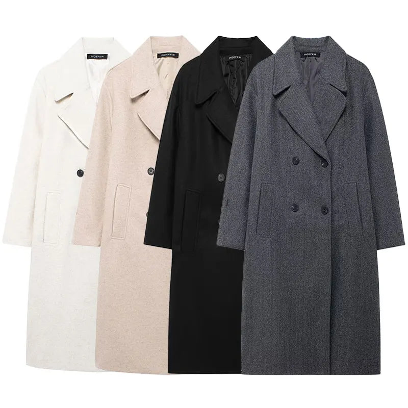 Winter Coat For Women 2024 Solid Lapel Double Breasted Long
