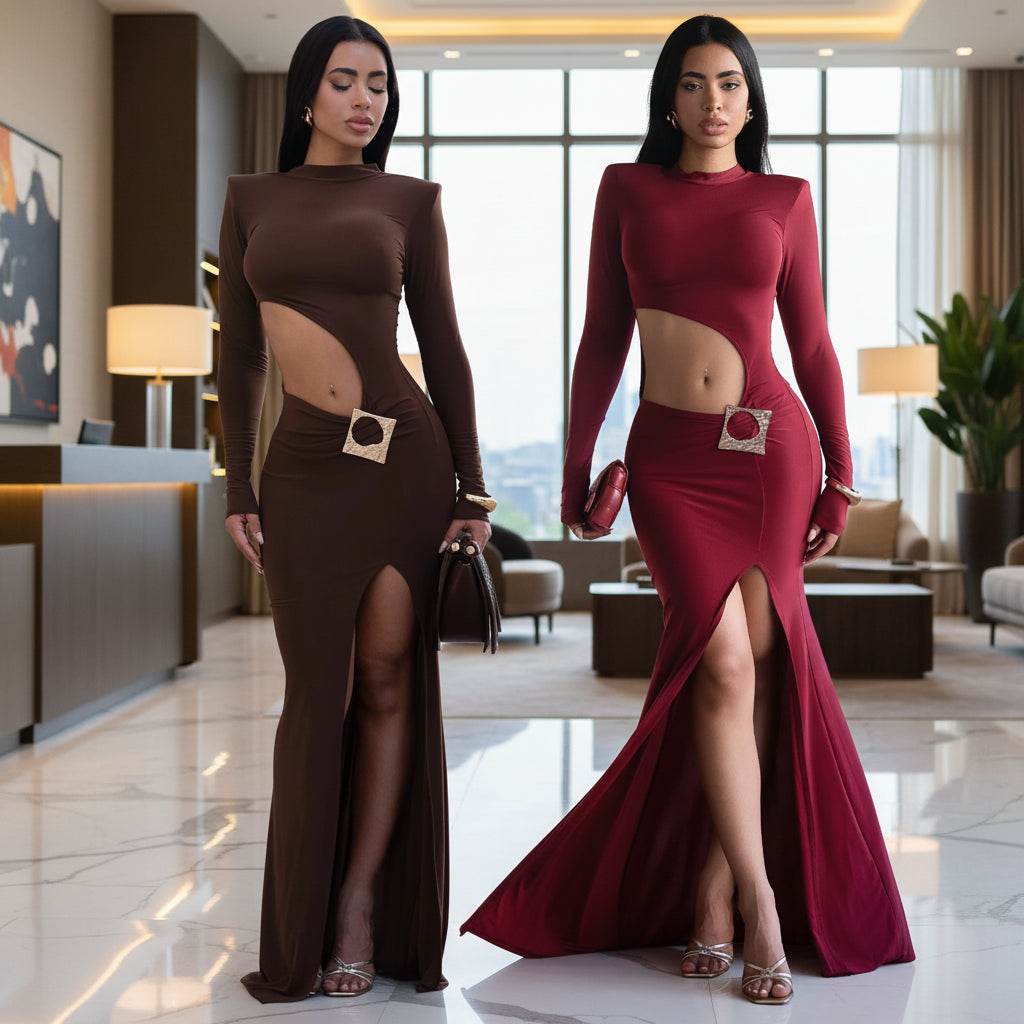 Sexy Bridesmaid Dress Women's Long Sleeve round Neck Outfit