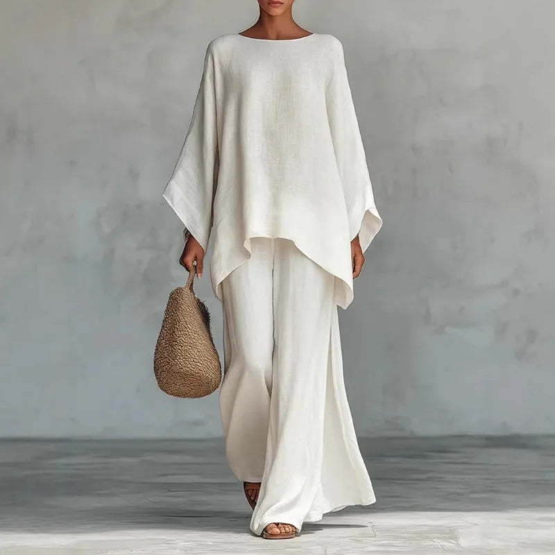 Spring New Fashion Linen Loose Long-sleeved Wide-leg Trousers