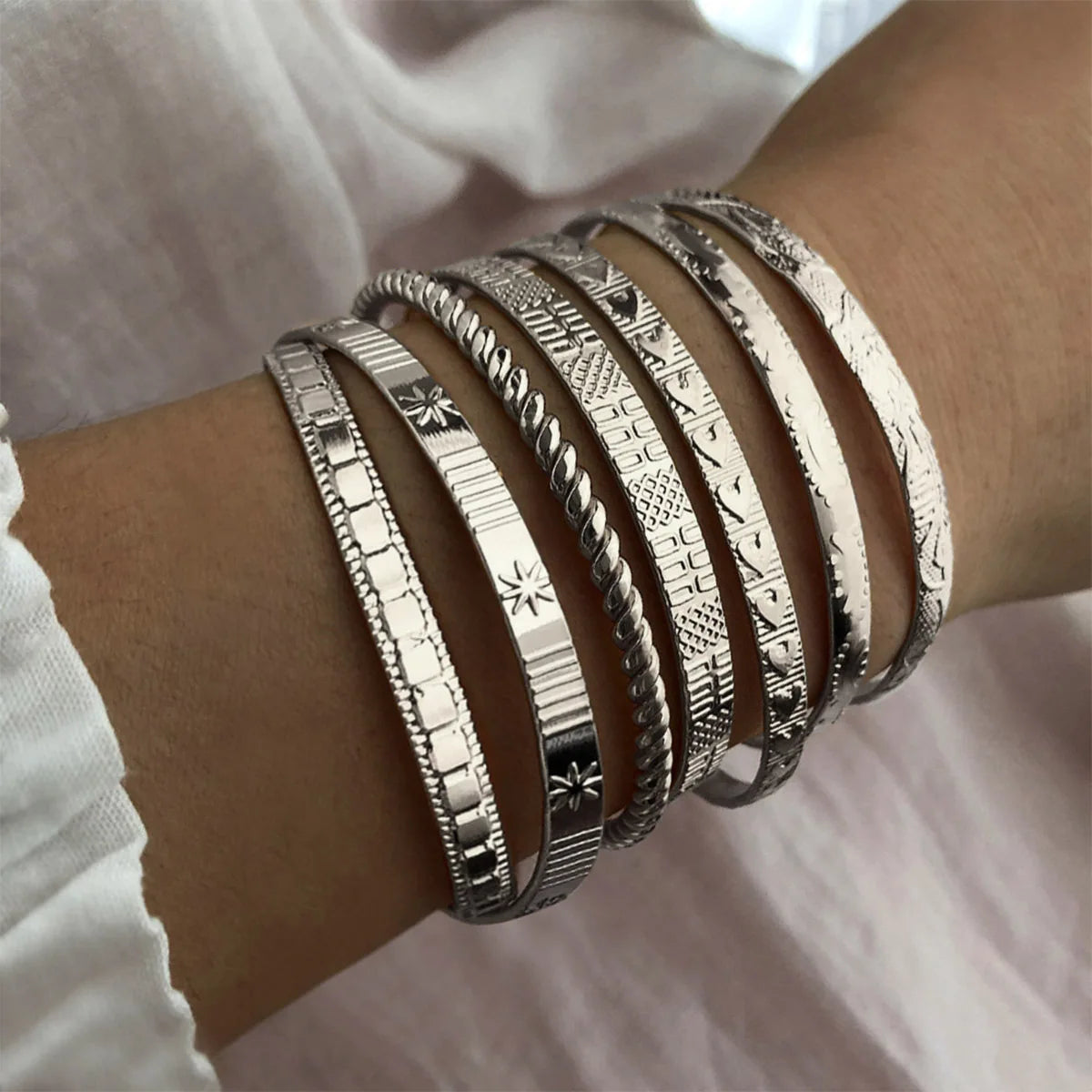 7Pcs Punk Vintage Gold Arrowhead Bracelets Set