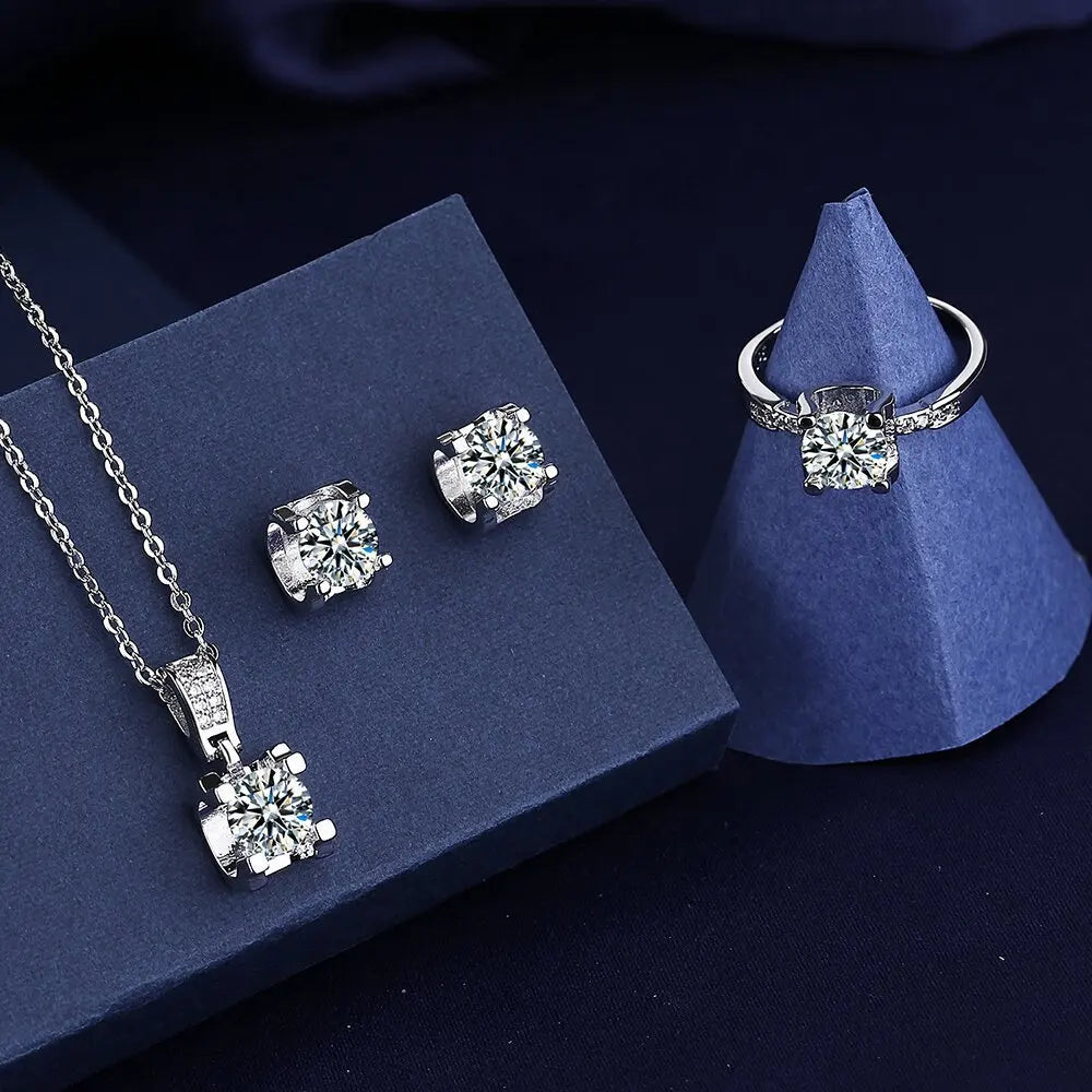 Solitaire Lab Diamond 925 Sterling Silver Bridal Set