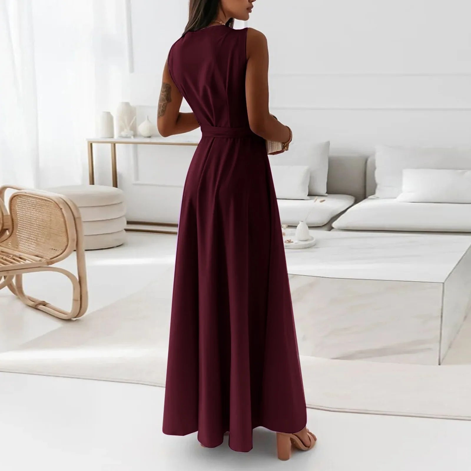 dresses for women elegant party dresses V-neck Sleeveless Belt Evening Dresses