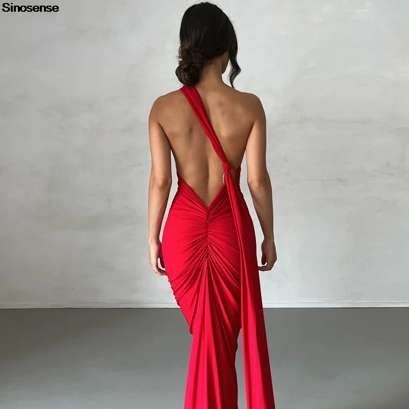 Womens Elegant Evening Party Cocktail Long Dress Sexy Backless Open Back Ruched Slim Bodycon Formal Wedding Guest Maxi Dress