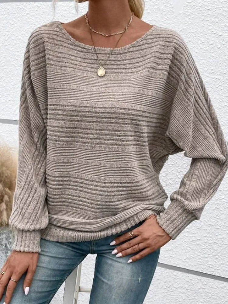 Casual Solid Color Round Collar Sweater for Women