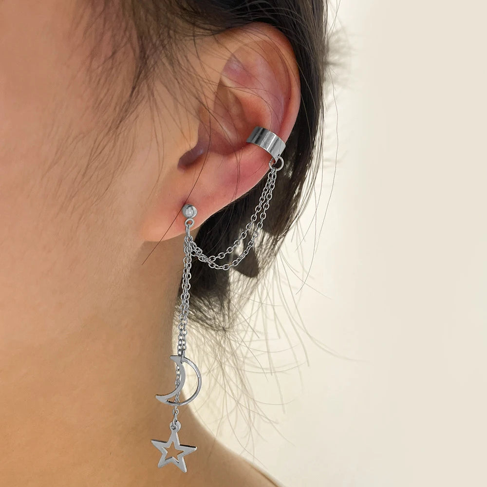 Vintage Star Moon Pendant Dangle Earrings