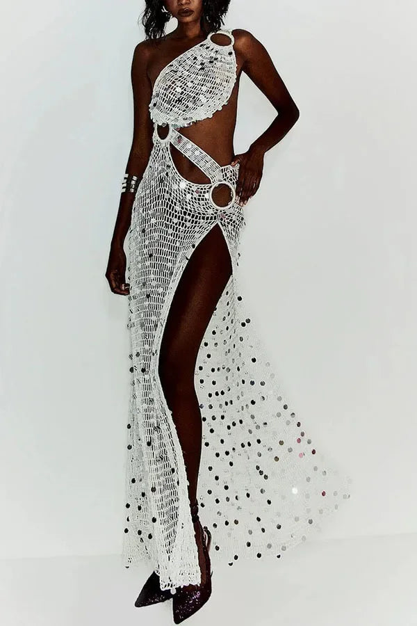 Sexy Black Mesh Sequins Maxi Dress