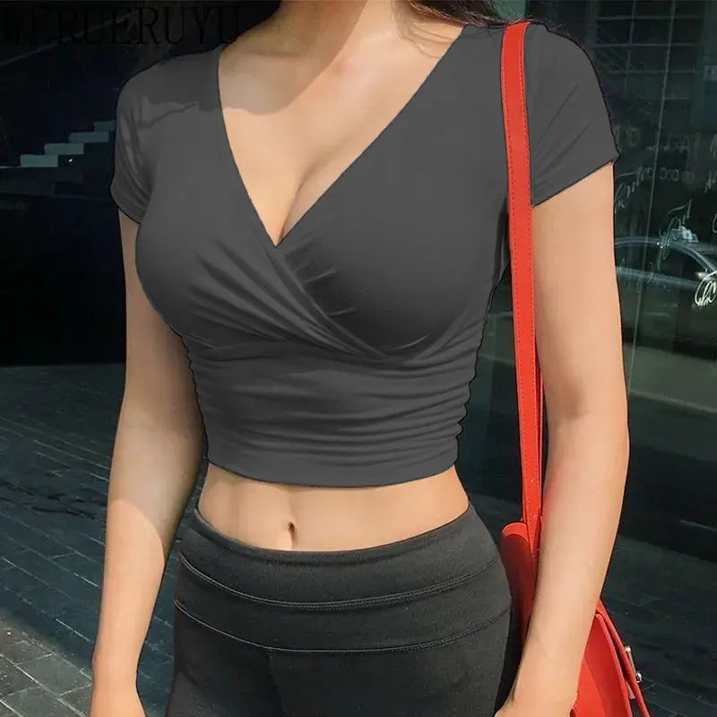 Black V-Neck Y2K Crop Top